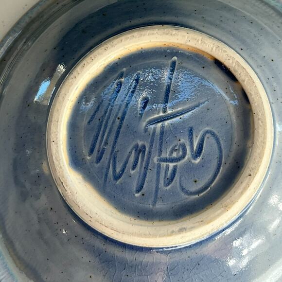 Studio Pottery Art Stoneware Bowls Set of 2 Glazed Dipped Blue Speckled - Picture 6 of 13